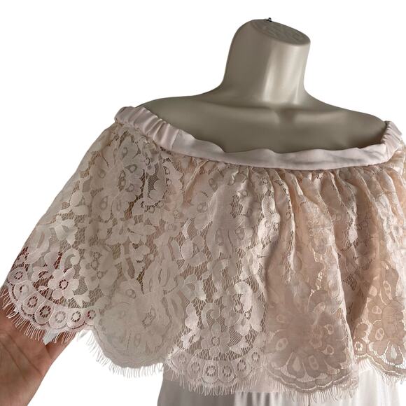 Theia BHLDN Mila Off the Shoulder Lace Jumpsuit Pink Braidesmaid Size 8 - Picture 8 of 13